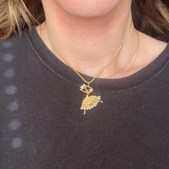 Vintage 14k Pearl & Diamond Ballerina Charm - Picture 10 of 11